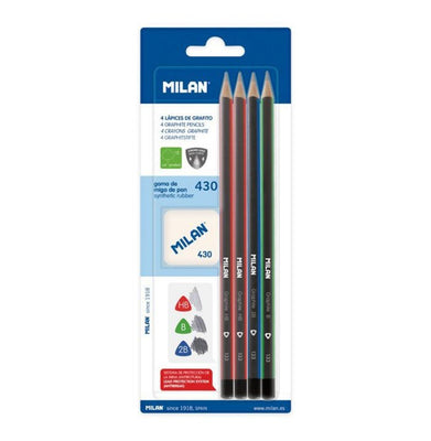 imagBlister Pack 4 Triangular Graphite Pencils+Synthetic Rubber Eraser 430 - Bym10344