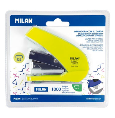 imagBlister Pack 'Energy Saving' Compact Stapler Yellow, Acid Series Incl. 1000 Staples