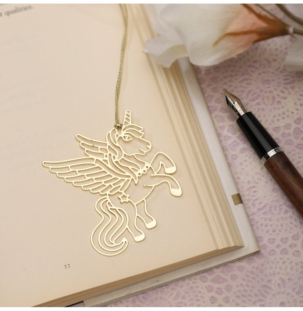Enchanting Golden Brass Unicorn Bookmark for Magical Reading Adventures