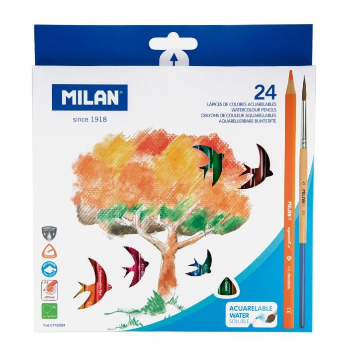 Watercolor Wonders: 24 Ergonomic Water Soluble Colour Pencils with Paintbrush