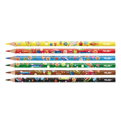 imagBox 6 Black Wood Triangular Pencils Fluo Colours