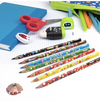 imagBox 6 Black Wood Triangular Pencils Fluo Colours