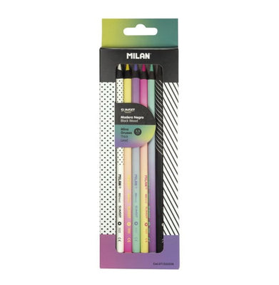 imagBox 6 Thick Lead Round Colour Pencils Sunset Series, Black Wood