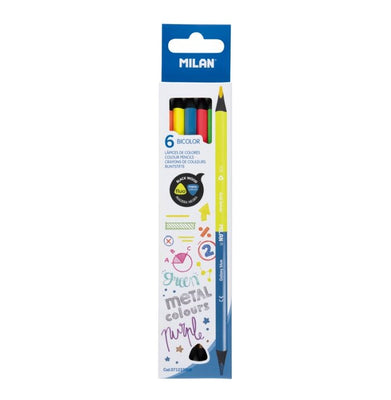 imagBox 6 Triangular Double-Ended Colour Pencils Fluo Colous + Metallic Colours