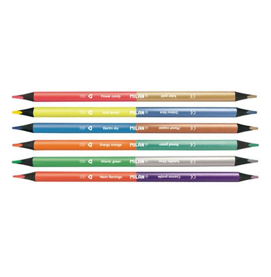 imagBox 6 Triangular Double-Ended Colour Pencils Fluo Colous + Metallic Colours