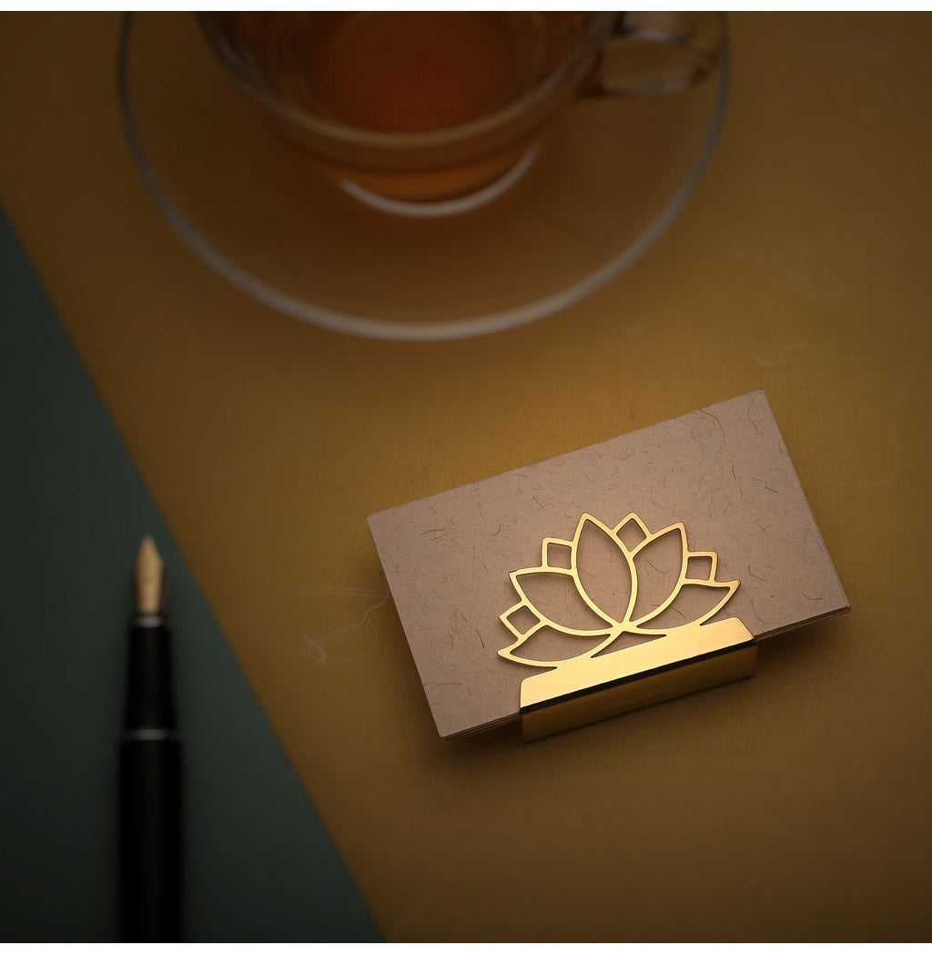 Elegant Brass Yoga Lotus Business Card Holder