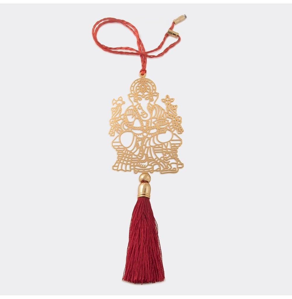 Elegant Brass Ganesha Car Hanging Ornament - Spiritual Charm for Your Drive