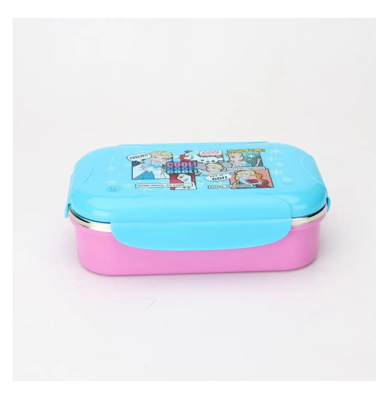 Disney Frozen Stainless Steel Lunch Box with Clip Lock Lid - 650 ML, Multicolor