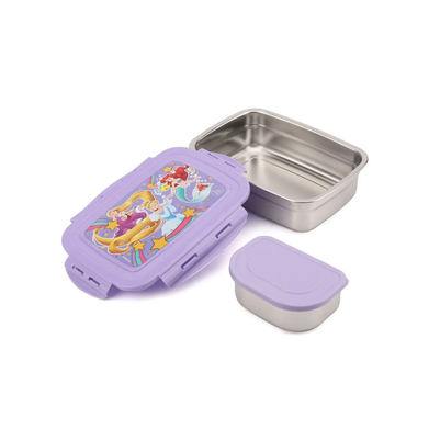 imagDisney Princess Stainless Steel Made Lunch Box With 304 Stainless Steel Made Snap Lid Chutney / Subzi Container Inside, 1000 Ml-Multicolor