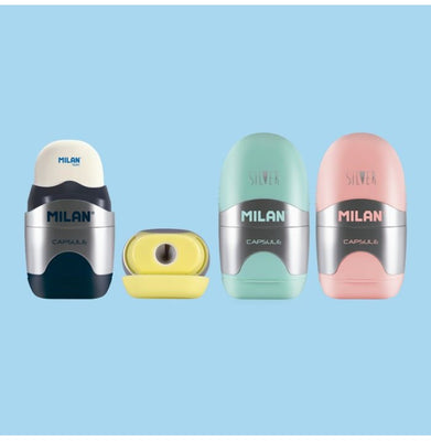 imagErasers With Pencil Sharpener Capsule Silver Series