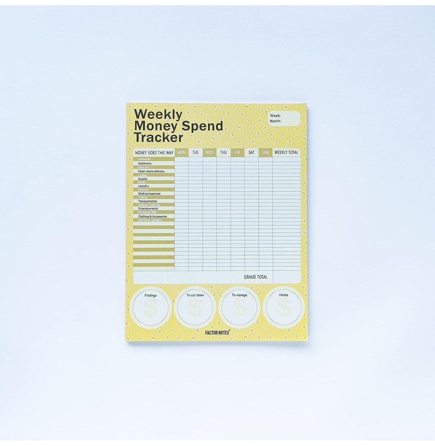 Factor Notes A4 Weekly Expense Tracker Notepad  100 Gsm, 52 TearOff Pages For Effortless Budget Management
