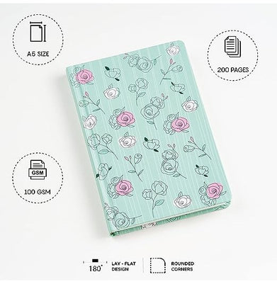 imagFactor Notes-Notebook :100 GSM A5 Hardbound Dot 200 Pages -The Pastel Mint Roses Hardbound : Dot Grid