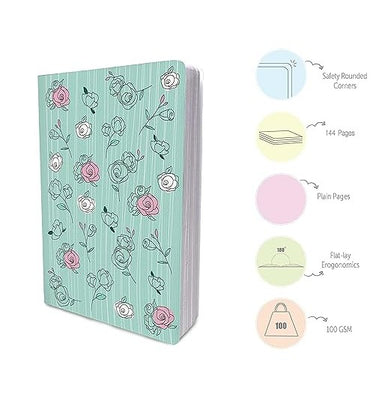 imagFactor Notes-Notebook :100 GSM A5 Plain 144 Pages -The Pastel Mint Roses: Plain