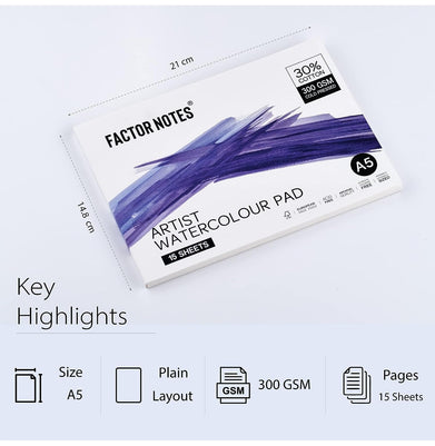 imagFactor Notes-Notebook :30% Cotton Mix  A5 Watercolour Pad 15 Pages -Watercolour Pad
