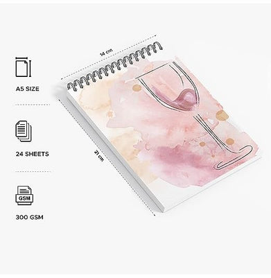 imagFactor Notes-Notebook :300 GSM A5 Watercolour book 24 Pages -Wine Glass