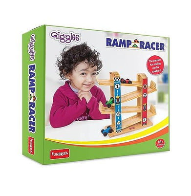 imagFunskool Giggles Ramp Racer - Wooden Racing Toy With 3 Mini Cars