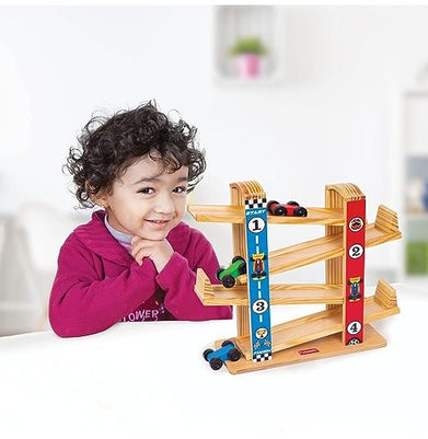 imagFunskool Giggles Ramp Racer - Wooden Racing Toy With 3 Mini Cars