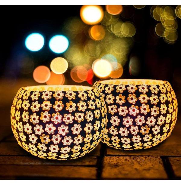 Moroccan Glass Mosaic Tealight Holders  Set Of 2