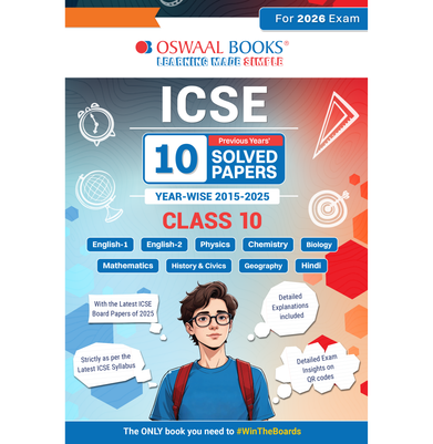 imagOswaal ICSE 10 Previous Years' Solved papers yearwise 2015-2025, Class-10, Physics, Chemistry, Mathematics, Biology, History and Civics, Geography, Hindi, English 1, English 2 2026 Exam