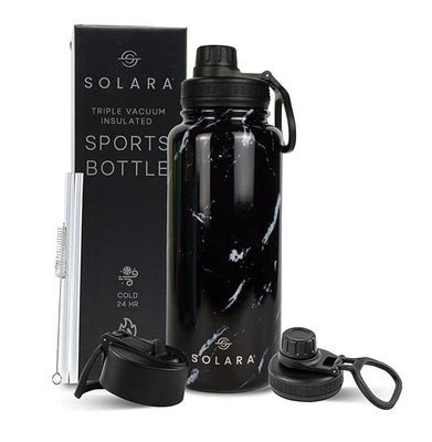 imagInsulated Water Bottle For Hot And Cold, Black Marble - 1000 Ml