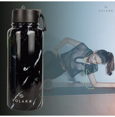 imagInsulated Water Bottle For Hot And Cold, Black Marble - 1000 Ml