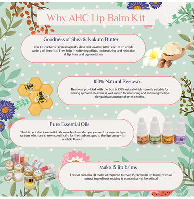 imagKalakaram Lip Balm DIY Kit - Make 15 Lip Balms with Shea Butter, Kokum Butter, Beeswax, Vitamin E Oil, Grape Seed Oil and 4 Pure Essential Oils