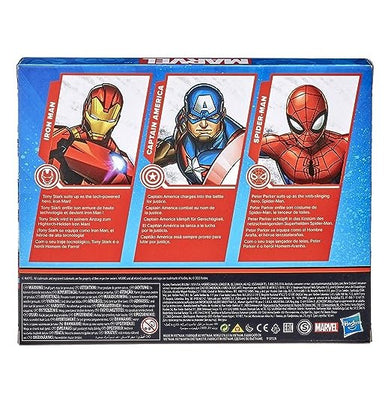 imagMarvel Action Figure Toy 3-Pack, 6-inch Figures, Iron Man, Spider-Man, Captain America