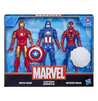 imagMarvel Action Figure Toy 3-Pack, 6-inch Figures, Iron Man, Spider-Man, Captain America