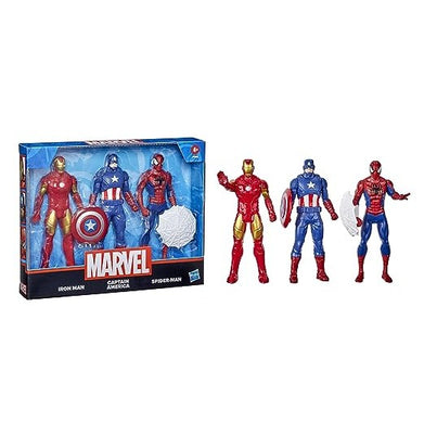 imagMarvel Action Figure Toy 3-Pack, 6-inch Figures, Iron Man, Spider-Man, Captain America