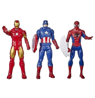 imagMarvel Action Figure Toy 3-Pack, 6-inch Figures, Iron Man, Spider-Man, Captain America