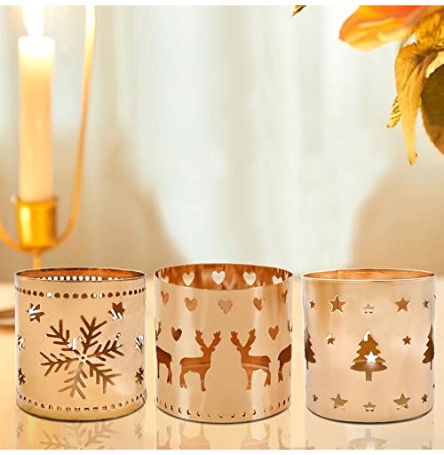 Elegant Metal Snowflake Tealight Candle Holders - Set of 3 Unique Designs