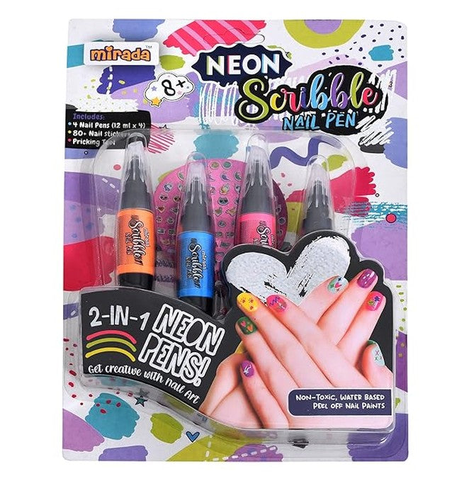 Neon Scribble Nail Art Pen Set with 4 Vibrant Colors and 80 Stickers