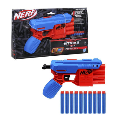 imagNerf Alpha Strike Fang QS-4 Blaster, 4-Dart Blasting Fire 4 Darts In A Row, 10 Official Nerf Elite Darts Easy Load-Prime-Fire