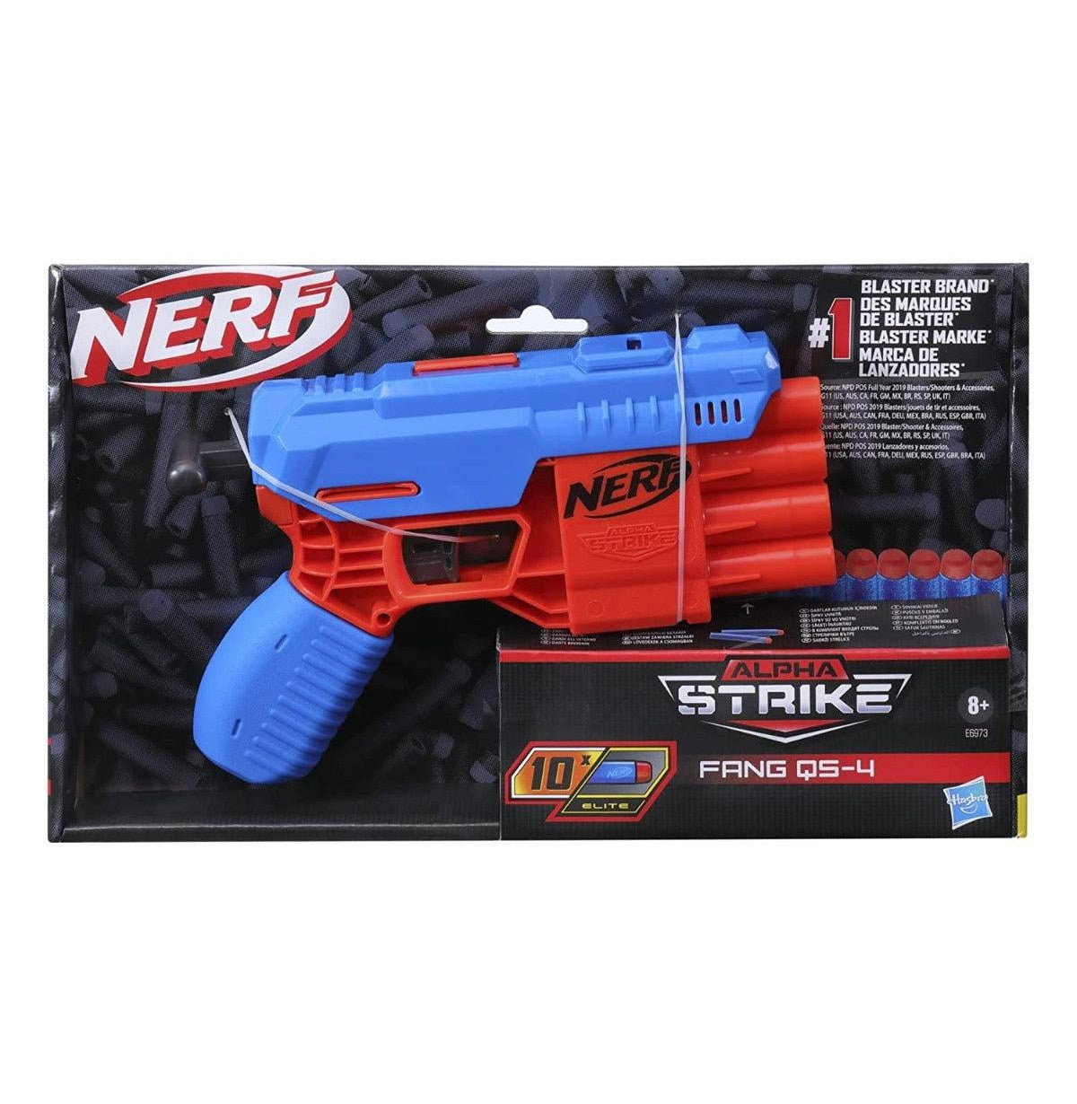 Nerf Alpha Strike Fang QS-4 Blaster, 4-Dart Blasting Fire Darts In A Row, 10 Official Nerf Elite Darts Easy Load-Prime-Fire