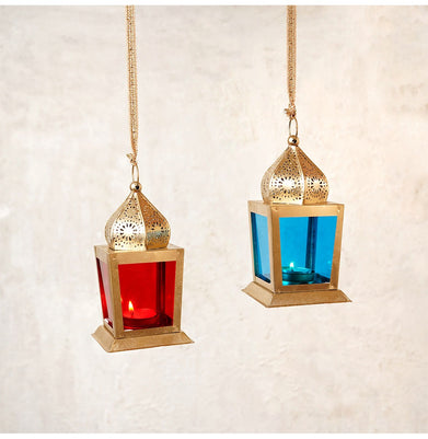 imagNUCASA Colored Iron Hanging Lantern - Blue, Red