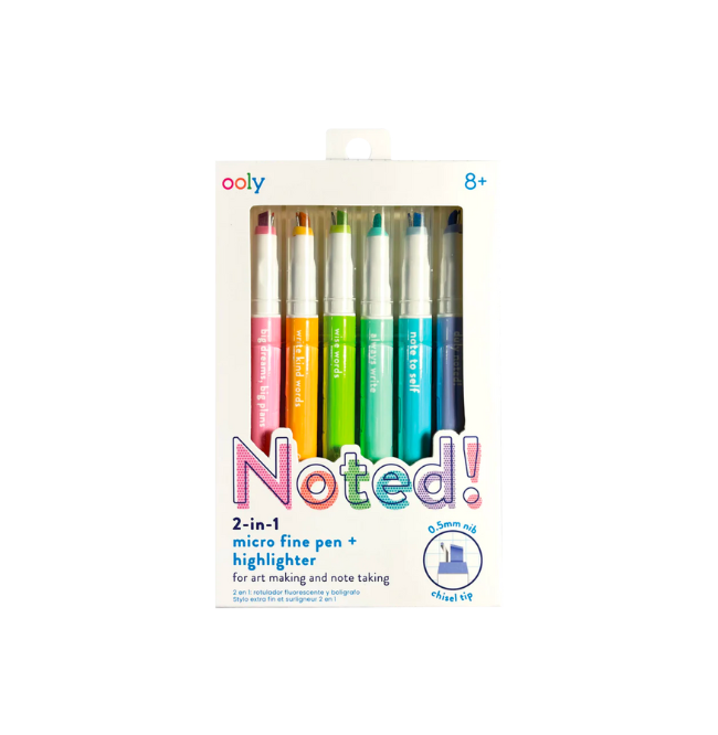 Ooly Noted! 2-In-1 Micro Fine Tip Pen And Highlighters Set Of