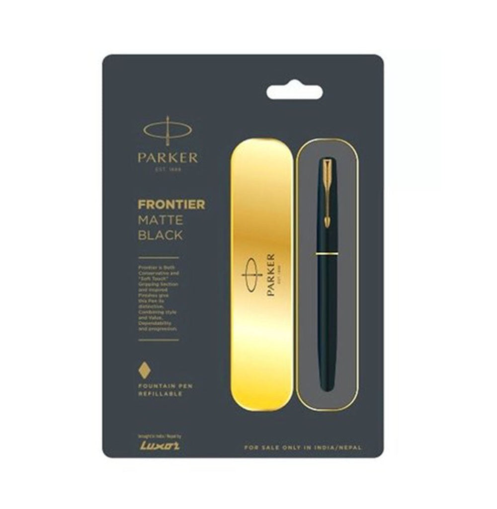 PARKER FRONTIER MATTE BLACK GOLD TRIM FOUNTAIN PEN – FINE NIB