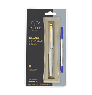 imagParker Galaxy Stainless Steel Gold Trim Roller Ball Pen