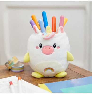 imagPen Holder,Fluffy Unicorn,White,Plastic/Fabric-27876