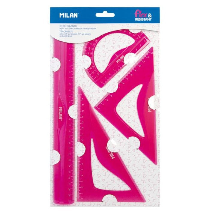 Stylish Pink Geometry Set: 4Piece Precision Tracing Kit