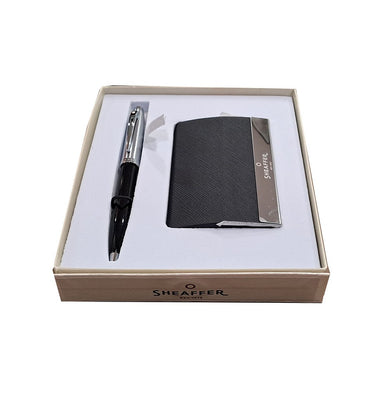 imagSheaffer Gift 100 9313 Black & Chrome Ball Pen With Card Holder