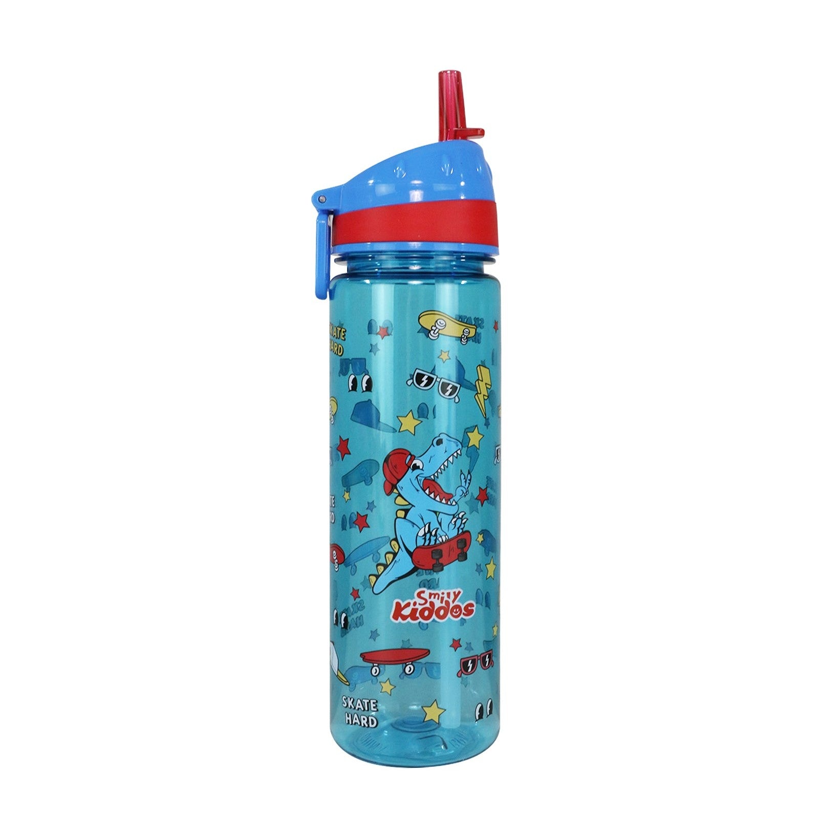 Dino Adventure Straight Water Bottle with Flip Top Nozzle - Blue & Red
