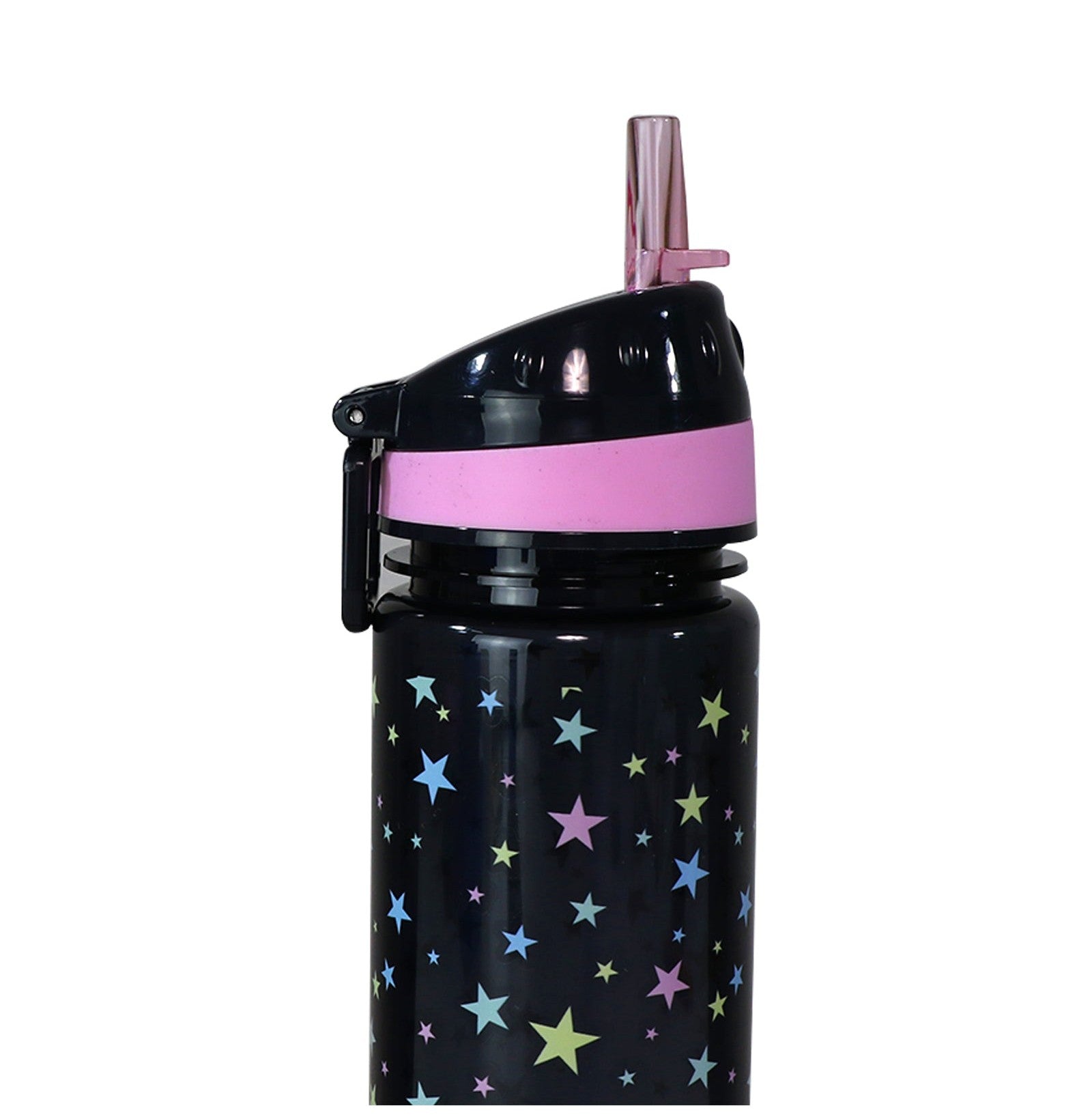Smily Kiddos Happy Star Black & Pink Flip Top Water Bottle