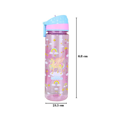 imagSmily Kiddos Straight Water Bottle With Flip Top Nozzle Unicon Theme - Pink & Blue