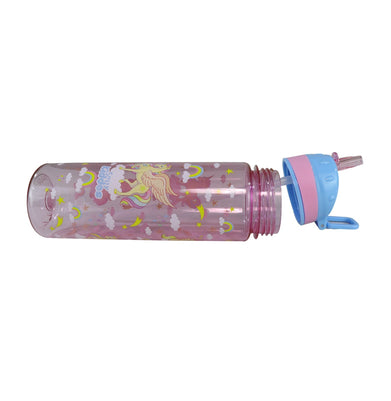 imagSmily Kiddos Straight Water Bottle With Flip Top Nozzle Unicon Theme - Pink & Blue