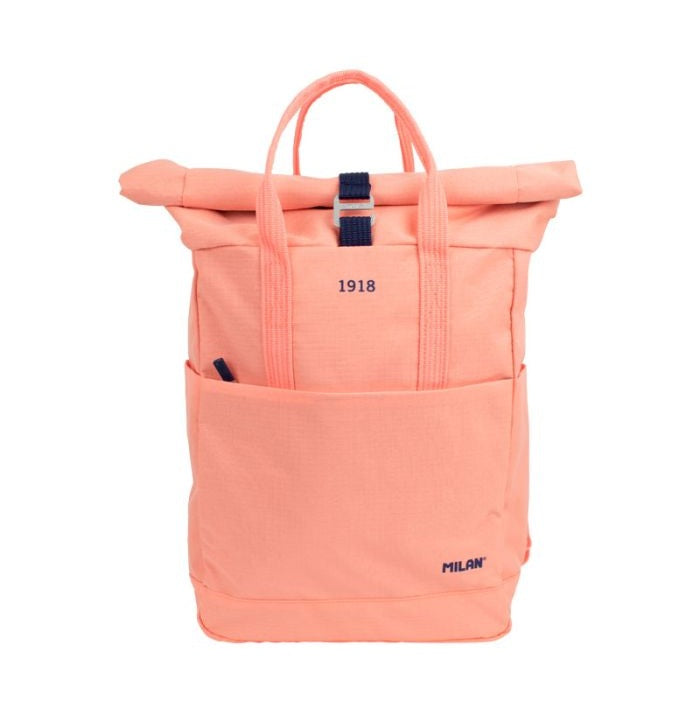 Top Roll Closure Urban Backpack 1918 Series In Pink With Navy Details