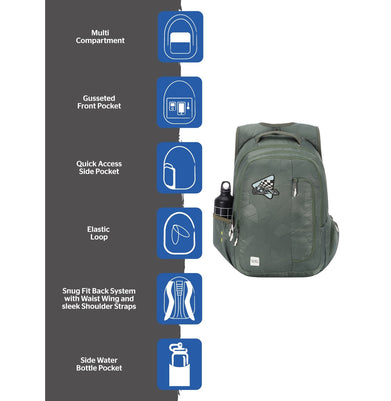 imagWildcraft WIKI Girl 4 Streak Olive Backpack with Sleeve Separator