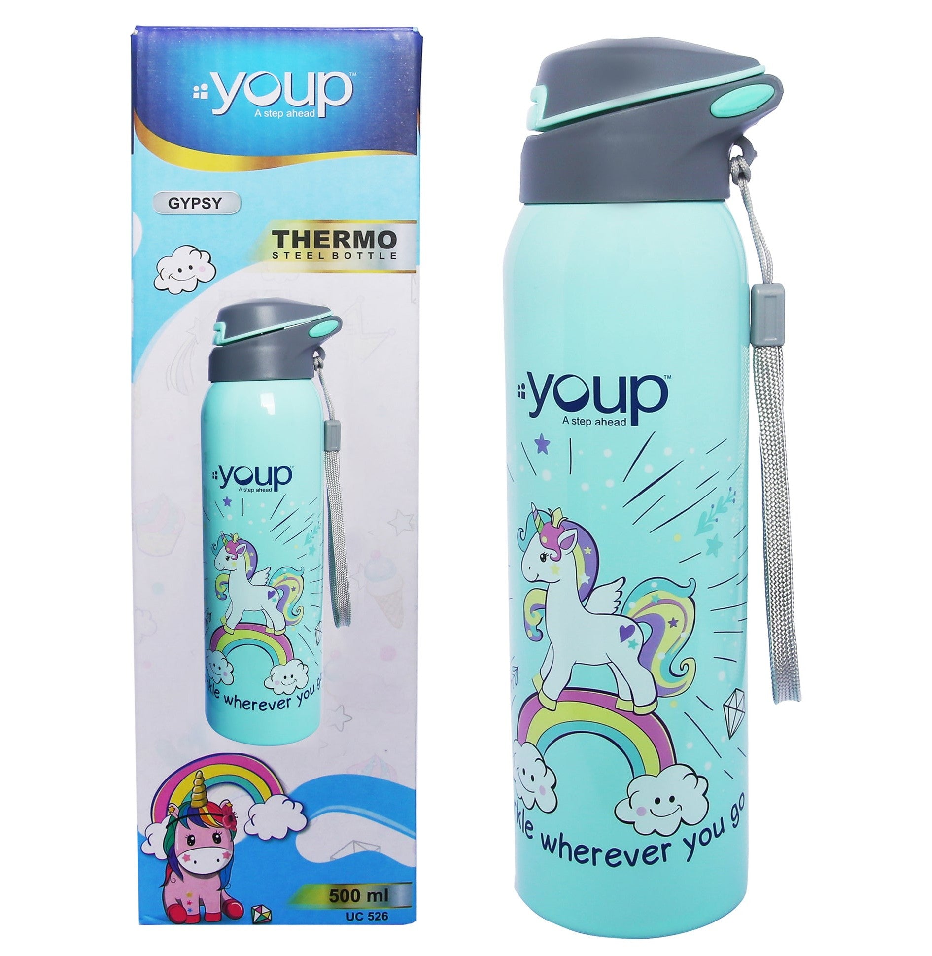 YOUP Stainless Steel Sea Green Color Unicorn Kids Insulated Double