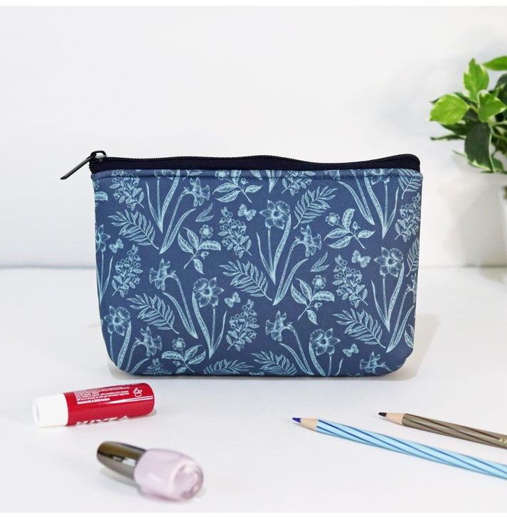 Navy Blue Floral Cosmetic Pouches - Set of 2 - Crossword.in 