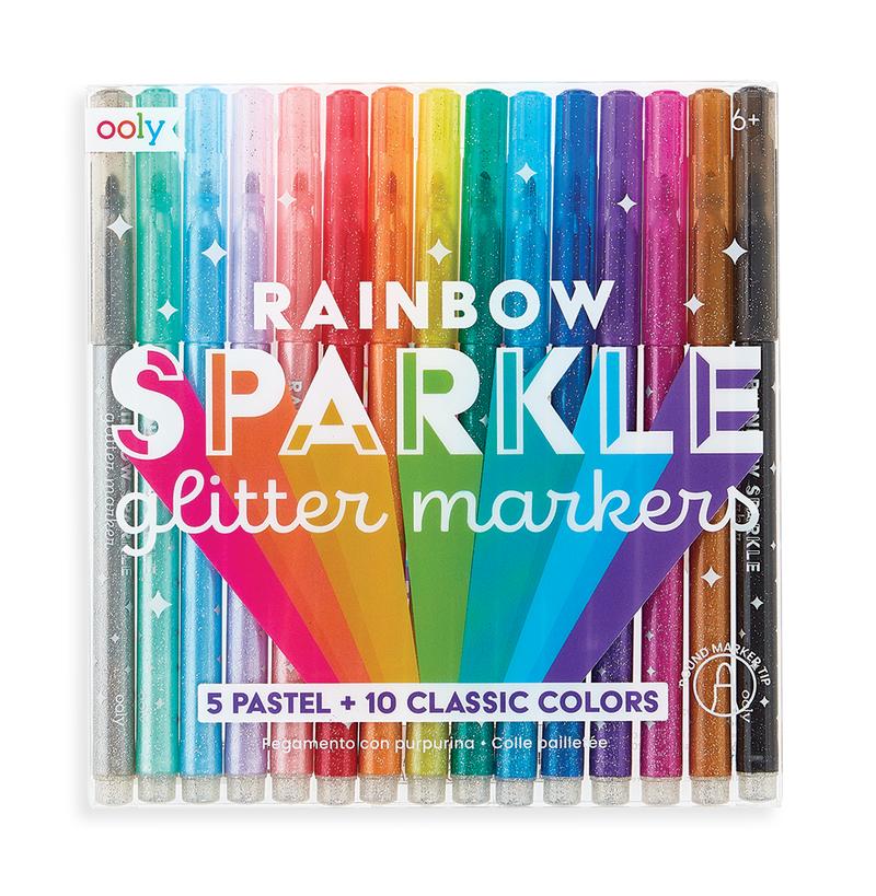 Rainbow Sparkle Glitter Markers - 15 Color Shimmer Set